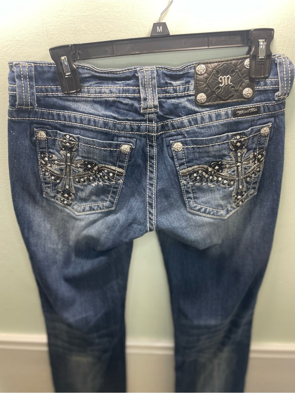 Miss Me Women's Dark Blue Embellished Back Pocket straight leg  Jeans